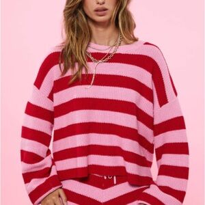 Beach Riot Red and Pink Crew Neck Sweater and Shorts set